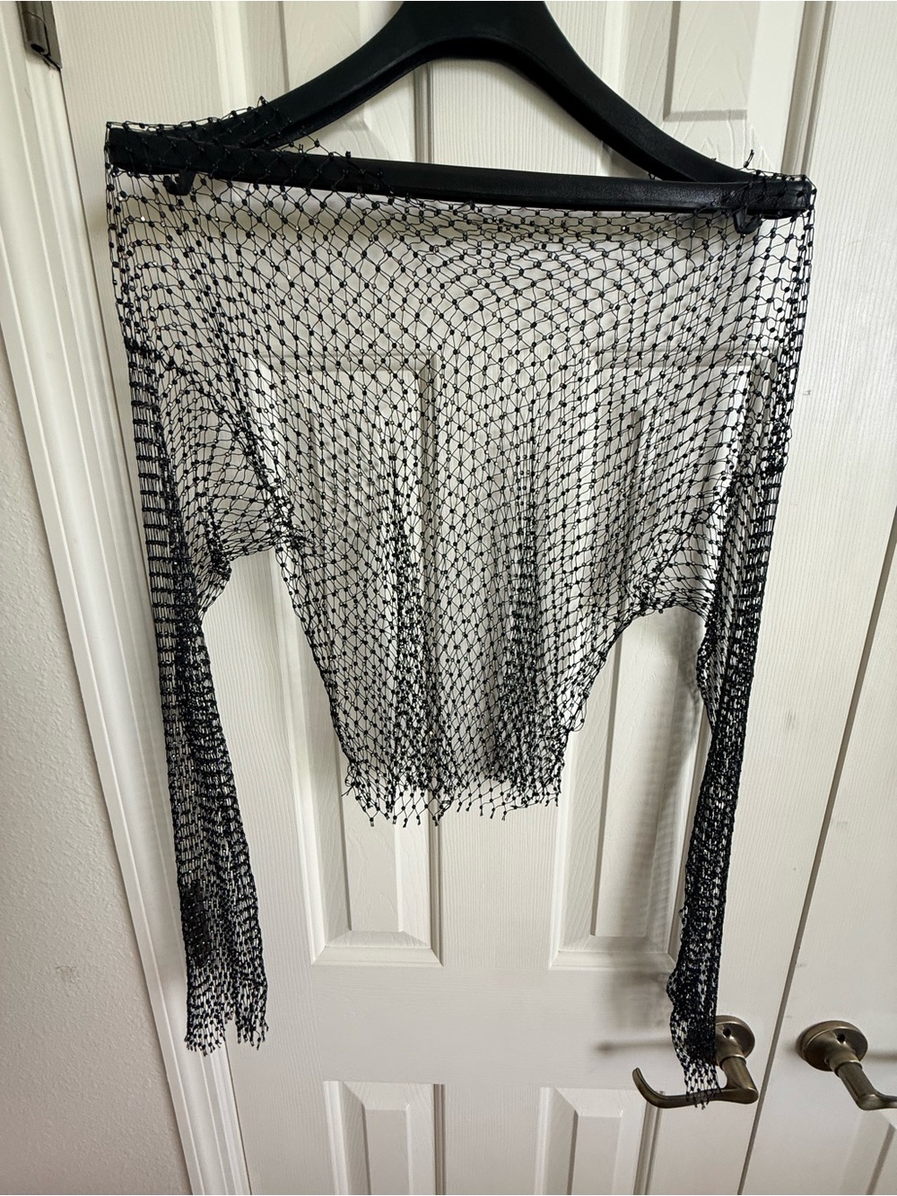 Black Sheer Net Long-Sleeve Crop Top